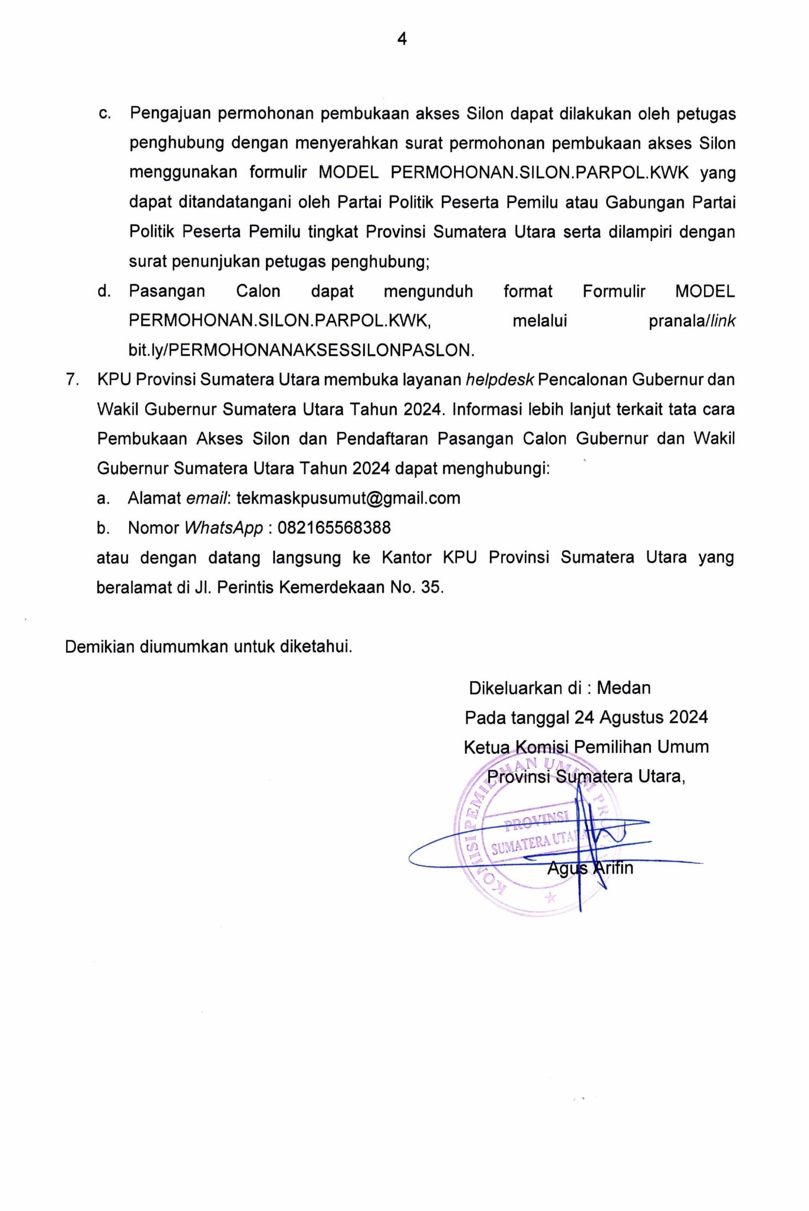 KPU Sumut Umumkan Pendaftaran Pasangan Calon Gubernur dan Wakil Gubernur Sumatera Utara Tahun 2024